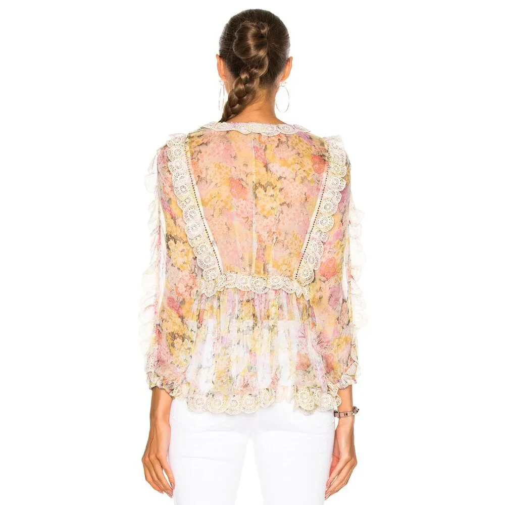 RARE! Zimmermann Valour Scallop Ruffle Blouse Floral Size AU 1 B81 - Picture 8 of 11